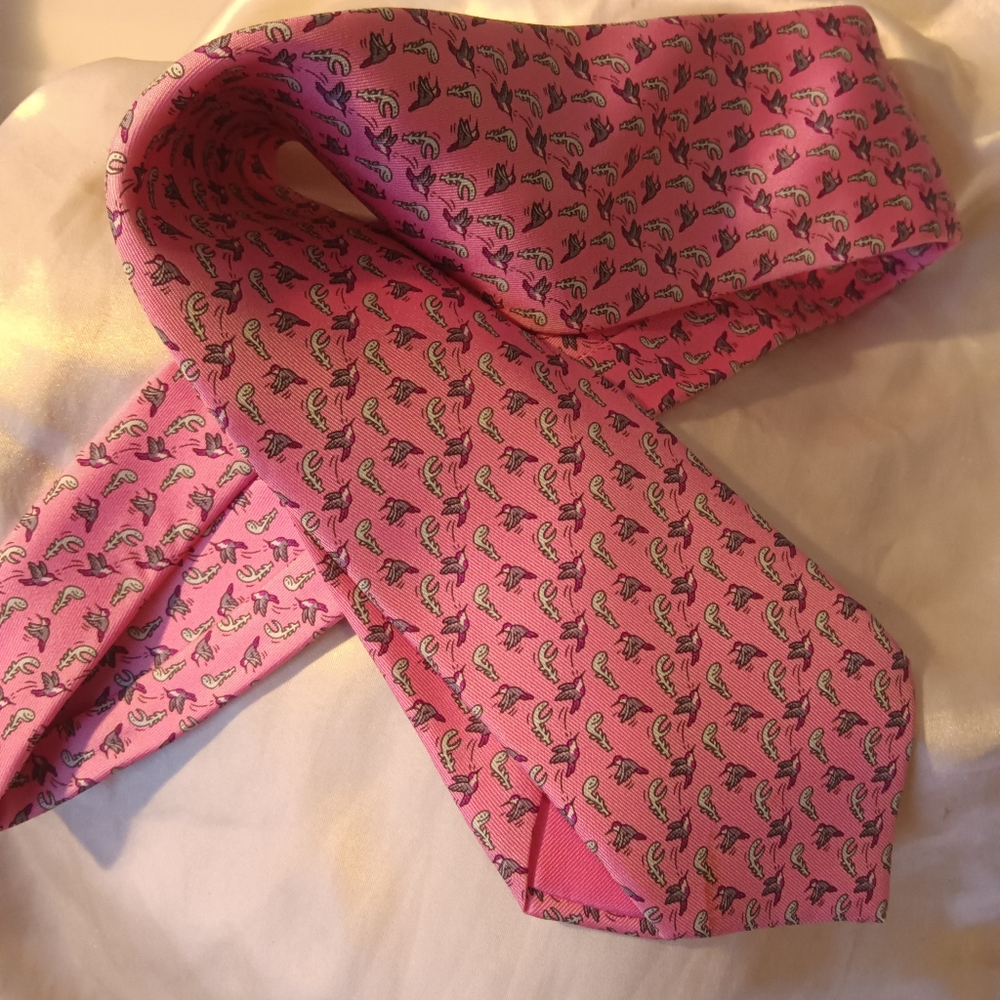 Hermes Pink Flamingo Pattern Tie